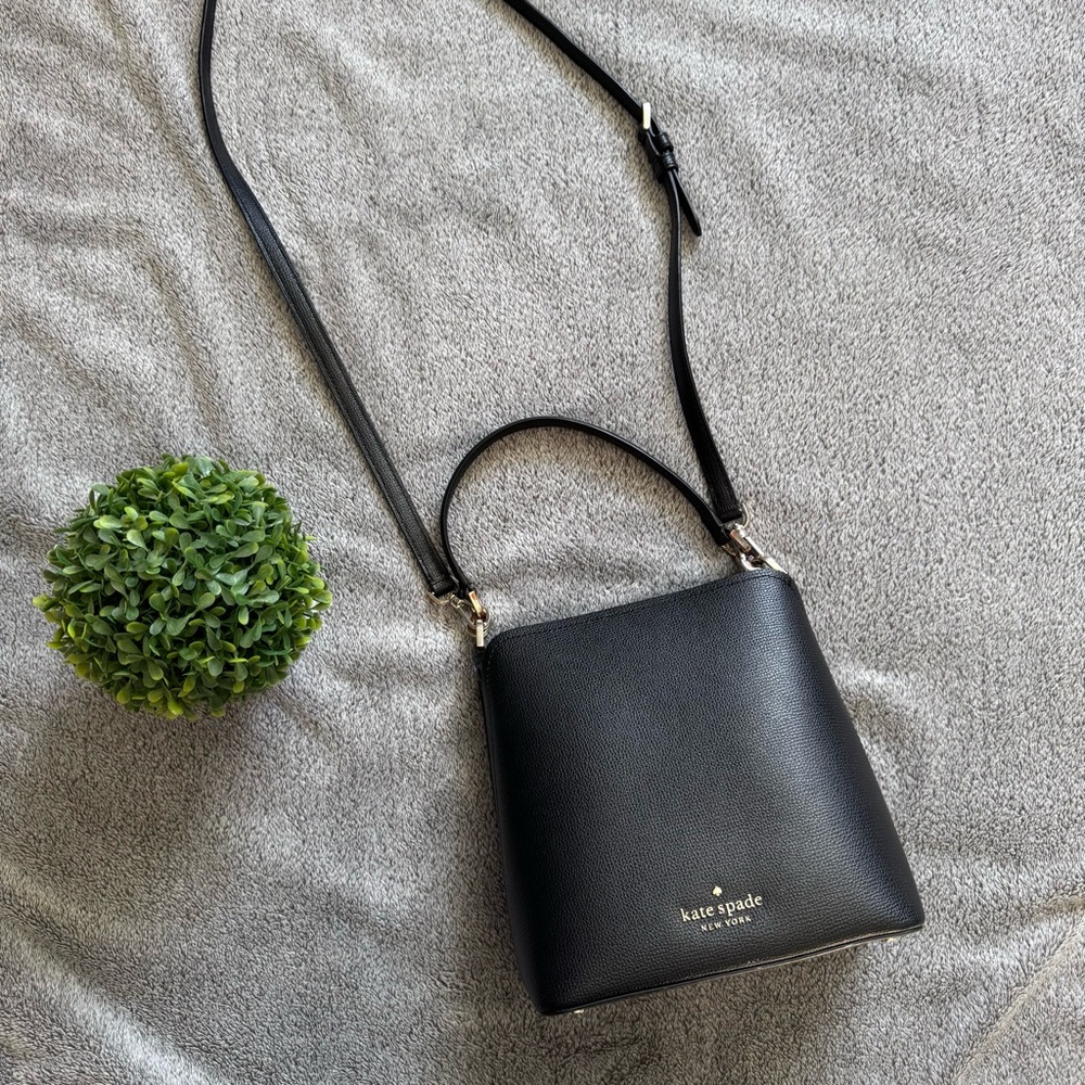 SOLD Kate Spade Black Leather Darcy Small Bucket Crossbody Bag
